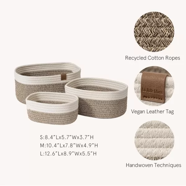 LA JOLIE MUSE Rope Storage Baskets for Organizing, Small Cotton Woven Basket for Bathroom Shelve Nursery, Decorative Basket Organizer Bins Set of 2, White &amp; Desert