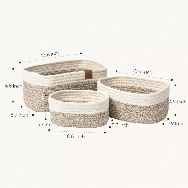 LA JOLIE MUSE Rope Storage Baskets for Organizing, Small Cotton Woven Basket for Bathroom Shelve Nursery, Decorative Basket Organizer Bins Set of 2, White &amp; Desert