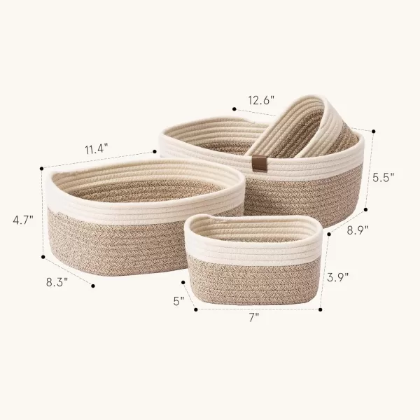 LA JOLIE MUSE Rope Storage Baskets for Organizing, Small Cotton Woven Basket for Bathroom Shelve Nursery, Decorative Basket Organizer Bins Set of 2, White &amp; Desert