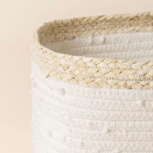 LA JOLIE MUSE Rope Storage Baskets for Organizing, Small Cotton Woven Basket for Bathroom Shelve Nursery, Decorative Basket Organizer Bins Set of 2, White &amp; Desert