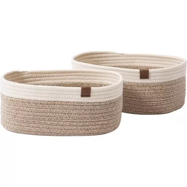 LA JOLIE MUSE Rope Storage Baskets for Organizing, Small Cotton Woven Basket for Bathroom Shelve Nursery, Decorative Basket Organizer Bins Set of 2, White &amp; Desert