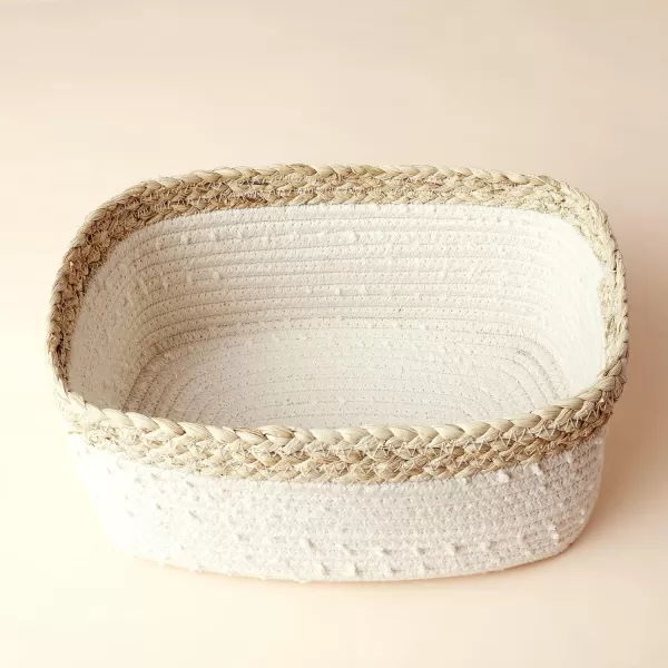 LA JOLIE MUSE Rope Storage Baskets for Organizing, Small Cotton Woven Basket for Bathroom Shelve Nursery, Decorative Basket Organizer Bins Set of 2, White &amp; Desert