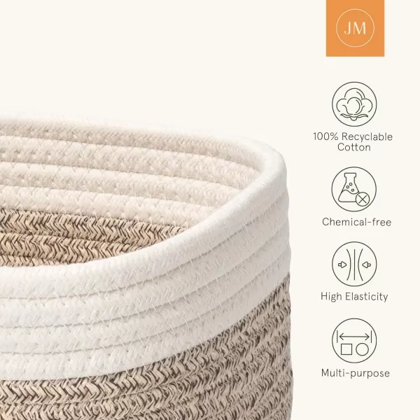 LA JOLIE MUSE Rope Storage Baskets for Organizing, Small Cotton Woven Basket for Bathroom Shelve Nursery, Decorative Basket Organizer Bins Set of 2, White &amp; Desert