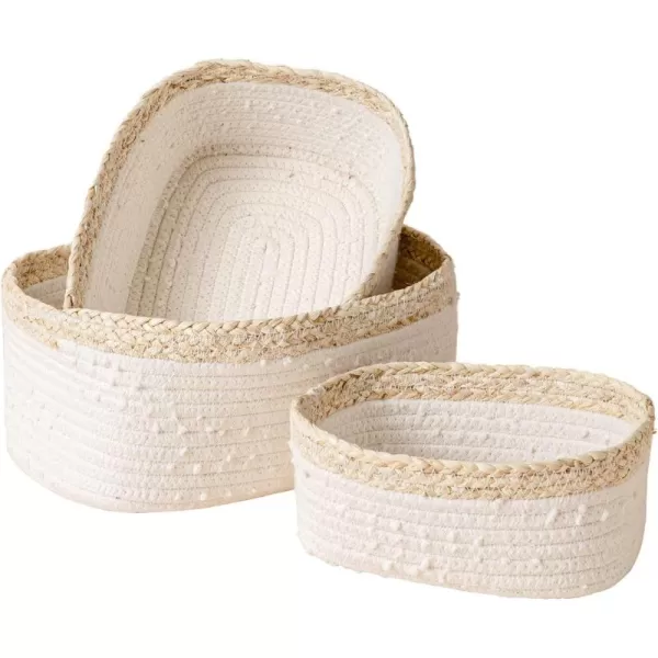 LA JOLIE MUSE Rope Storage Baskets for Organizing, Small Cotton Woven Basket for Bathroom Shelve Nursery, Decorative Basket Organizer Bins Set of 2, White &amp; Desert