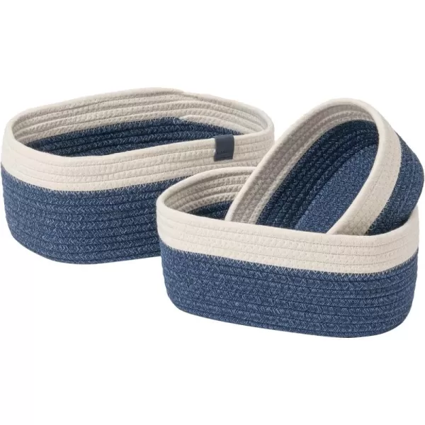 LA JOLIE MUSE Rope Storage Baskets for Organizing, Small Cotton Woven Basket for Bathroom Shelve Nursery, Decorative Basket Organizer Bins Set of 2, White &amp; Desert