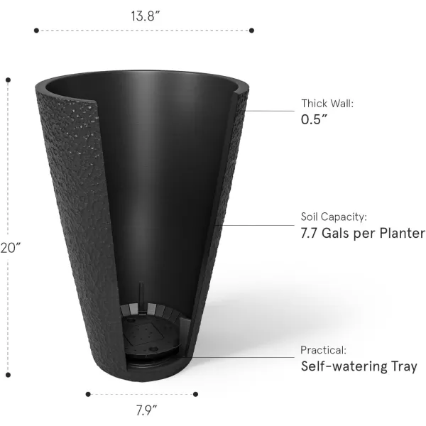 LA JOLIE MUSE 28in Tall Black Planters Set of 2,X Large Plastic Tall Round Planter for Indoor/Outdoor Plants,Large Tree Planters for Front Door,Patio and Deck