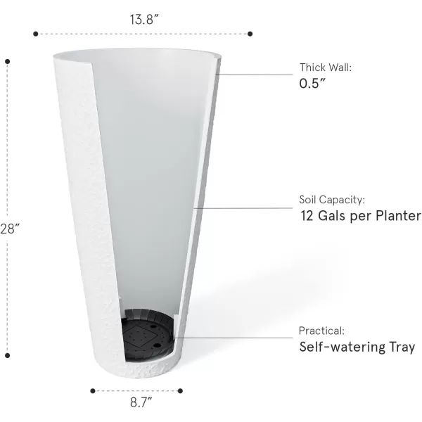LA JOLIE MUSE 28in Tall Black Planters Set of 2,X Large Plastic Tall Round Planter for Indoor/Outdoor Plants,Large Tree Planters for Front Door,Patio and Deck