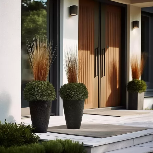 LA JOLIE MUSE 28in Tall Black Planters Set of 2,X Large Plastic Tall Round Planter for Indoor/Outdoor Plants,Large Tree Planters for Front Door,Patio and Deck