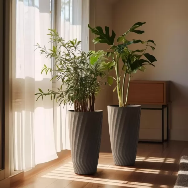 LA JOLIE MUSE 28in Tall Black Planters Set of 2,X Large Plastic Tall Round Planter for Indoor/Outdoor Plants,Large Tree Planters for Front Door,Patio and Deck