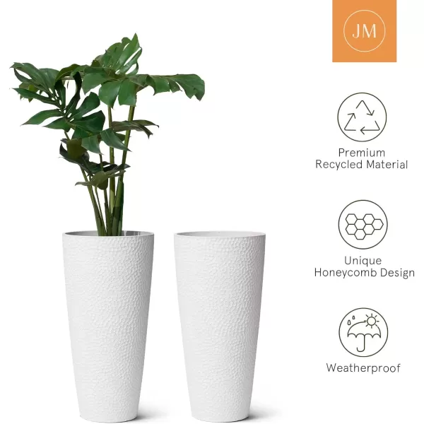 LA JOLIE MUSE 28in Tall Black Planters Set of 2,X Large Plastic Tall Round Planter for Indoor/Outdoor Plants,Large Tree Planters for Front Door,Patio and Deck