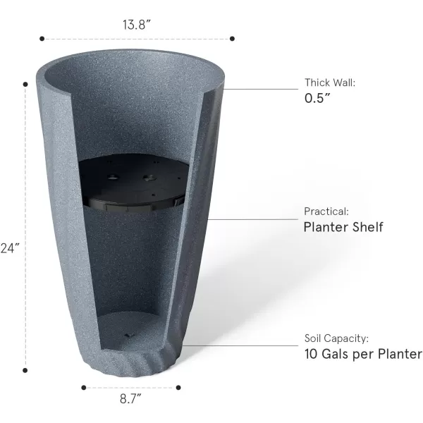 LA JOLIE MUSE 28in Tall Black Planters Set of 2,X Large Plastic Tall Round Planter for Indoor/Outdoor Plants,Large Tree Planters for Front Door,Patio and Deck