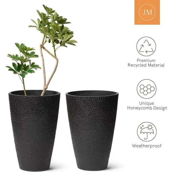 LA JOLIE MUSE 28in Tall Black Planters Set of 2,X Large Plastic Tall Round Planter for Indoor/Outdoor Plants,Large Tree Planters for Front Door,Patio and Deck