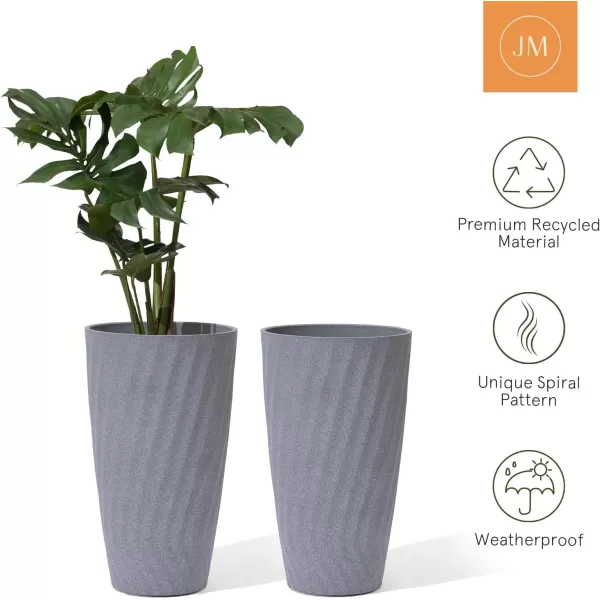 LA JOLIE MUSE 28in Tall Black Planters Set of 2,X Large Plastic Tall Round Planter for Indoor/Outdoor Plants,Large Tree Planters for Front Door,Patio and Deck