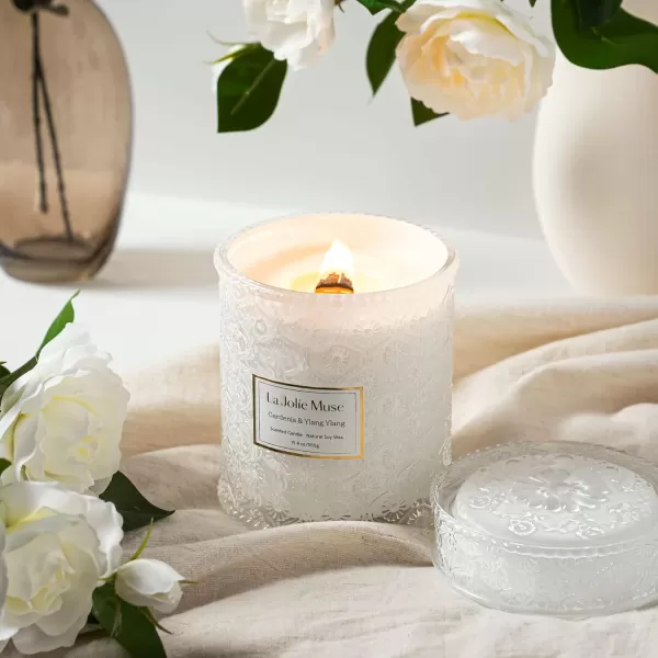 LA JOLIE MUSE Amber Scented Candle, 19oz Large Candle Gifts for Women, Wood Wicked Candle for Home Scented, Long Burning Glass Jar Candle