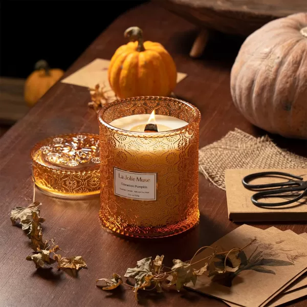 LA JOLIE MUSE Amber Scented Candle, 19oz Large Candle Gifts for Women, Wood Wicked Candle for Home Scented, Long Burning Glass Jar Candle