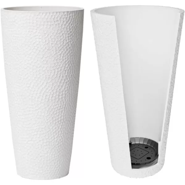 LA JOLIE MUSE 28in Tall Black Planters Set of 2,X Large Plastic Tall Round Planter for Indoor/Outdoor Plants,Large Tree Planters for Front Door,Patio and Deck