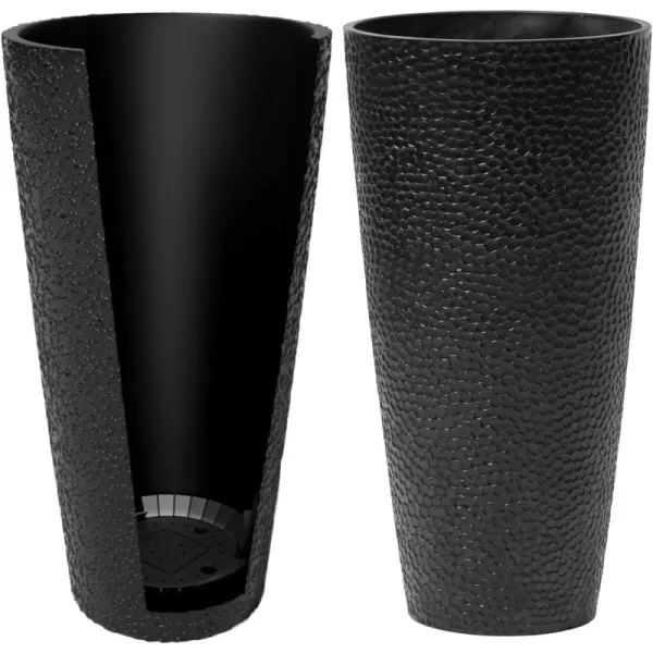 LA JOLIE MUSE 28in Tall Black Planters Set of 2,X Large Plastic Tall Round Planter for Indoor/Outdoor Plants,Large Tree Planters for Front Door,Patio and Deck