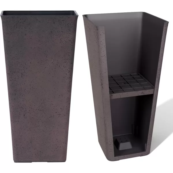 LA JOLIE MUSE 26 inch Tall Planters for Outdoor Plants,Set of 2 Tapered Planters with Trays,Iron Plastic Rectangular Tall Planters for Front Door, Patio and Deck