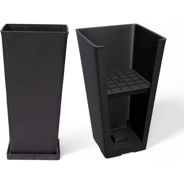 LA JOLIE MUSE 26 inch Tall Planters for Outdoor Plants,Set of 2 Tapered Planters with Trays,Iron Plastic Rectangular Tall Planters for Front Door, Patio and Deck