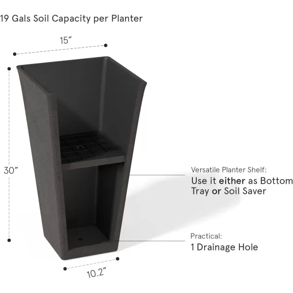 LA JOLIE MUSE 26 inch Tall Planters for Outdoor Plants,Set of 2 Tapered Planters with Trays,Iron Plastic Rectangular Tall Planters for Front Door, Patio and Deck