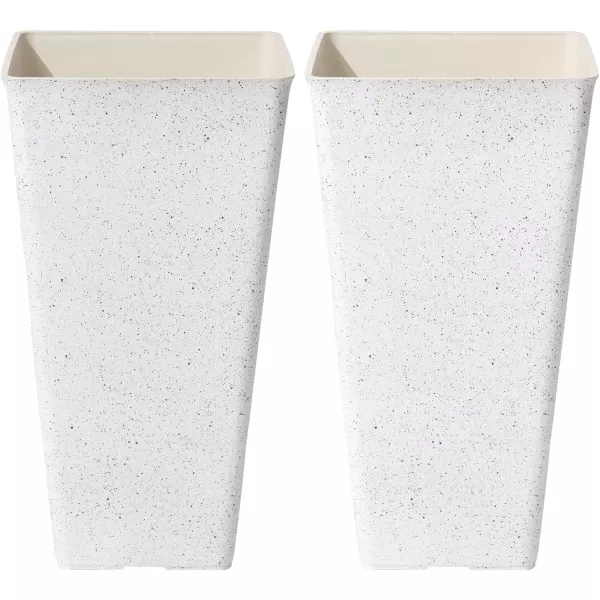 LA JOLIE MUSE 26 inch Tall Planters for Outdoor Plants,Set of 2 Tapered Planters with Trays,Iron Plastic Rectangular Tall Planters for Front Door, Patio and Deck