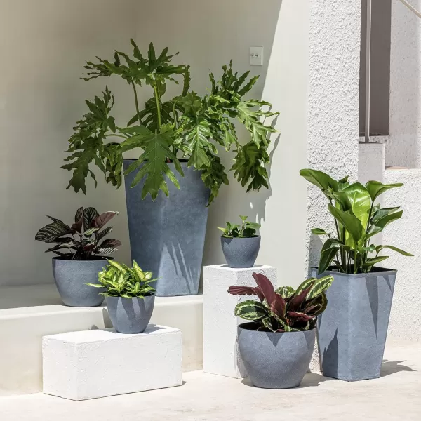 LA JOLIE MUSE 26 inch Tall Planters for Outdoor Plants,Set of 2 Tapered Planters with Trays,Iron Plastic Rectangular Tall Planters for Front Door, Patio and Deck