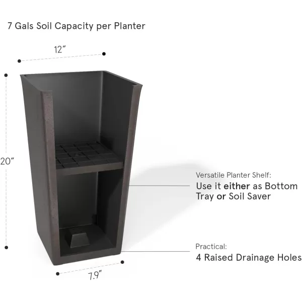 LA JOLIE MUSE 26 inch Tall Planters for Outdoor Plants,Set of 2 Tapered Planters with Trays,Iron Plastic Rectangular Tall Planters for Front Door, Patio and Deck