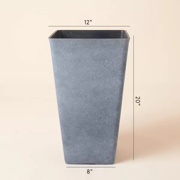 LA JOLIE MUSE 26 inch Tall Planters for Outdoor Plants,Set of 2 Tapered Planters with Trays,Iron Plastic Rectangular Tall Planters for Front Door, Patio and Deck