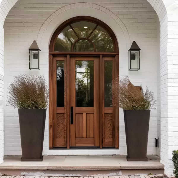 LA JOLIE MUSE 26 inch Tall Planters for Outdoor Plants,Set of 2 Tapered Planters with Trays,Iron Plastic Rectangular Tall Planters for Front Door, Patio and Deck