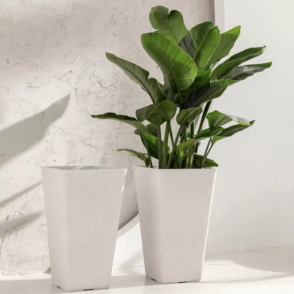LA JOLIE MUSE 26 inch Tall Planters for Outdoor Plants,Set of 2 Tapered Planters with Trays,Iron Plastic Rectangular Tall Planters for Front Door, Patio and Deck