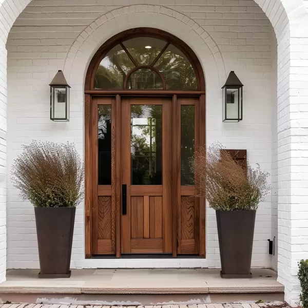 LA JOLIE MUSE 26 inch Tall Planters for Outdoor Plants,Set of 2 Tapered Planters with Trays,Iron Plastic Rectangular Tall Planters for Front Door, Patio and Deck