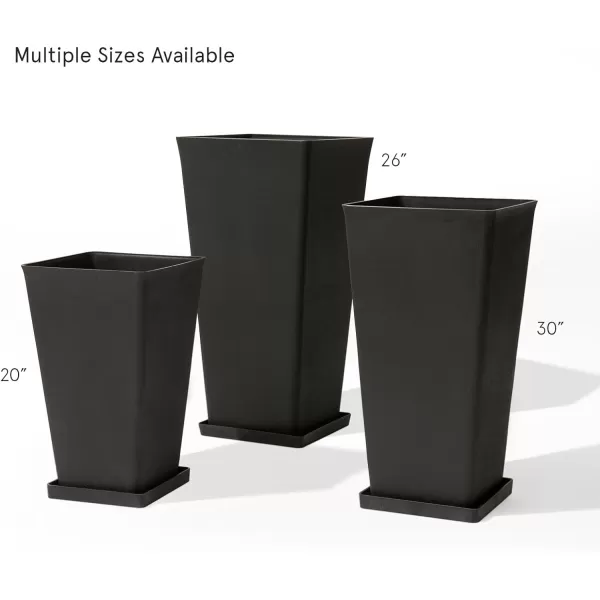 LA JOLIE MUSE 26 inch Tall Planters for Outdoor Plants,Set of 2 Tapered Planters with Trays,Iron Plastic Rectangular Tall Planters for Front Door, Patio and Deck