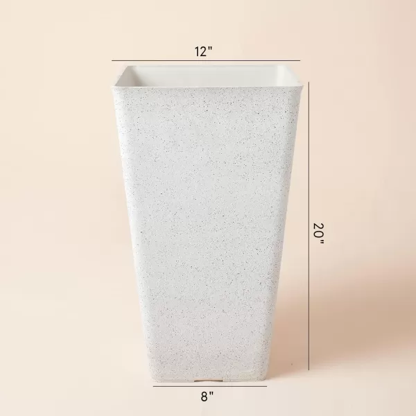 LA JOLIE MUSE 26 inch Tall Planters for Outdoor Plants,Set of 2 Tapered Planters with Trays,Iron Plastic Rectangular Tall Planters for Front Door, Patio and Deck