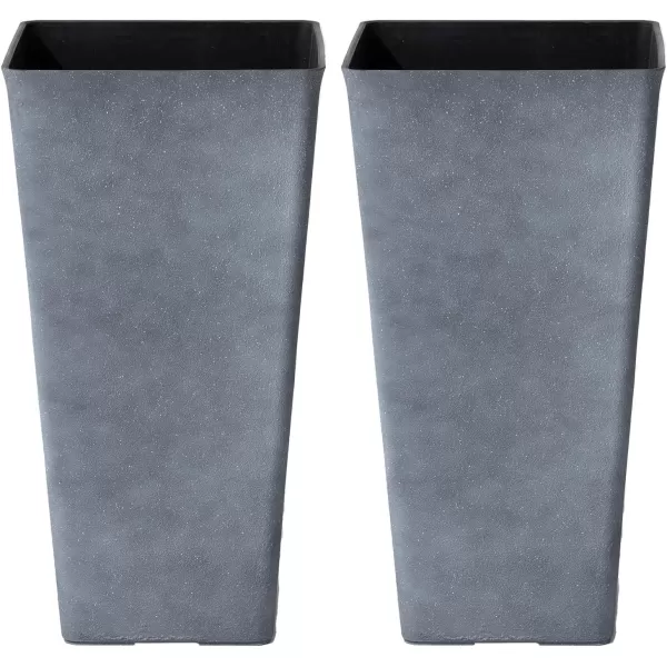 LA JOLIE MUSE 26 inch Tall Planters for Outdoor Plants,Set of 2 Tapered Planters with Trays,Iron Plastic Rectangular Tall Planters for Front Door, Patio and Deck