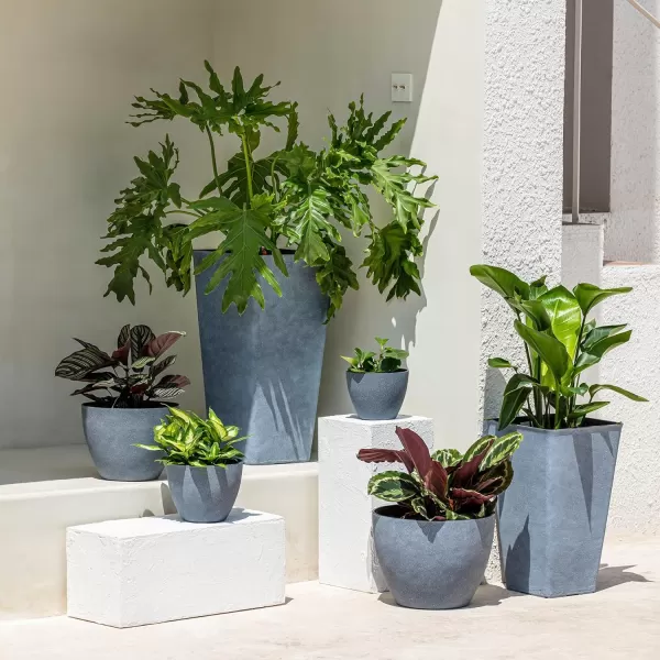 LA JOLIE MUSE 26 inch Tall Planters for Outdoor Plants,Set of 2 Tapered Planters with Trays,Iron Plastic Rectangular Tall Planters for Front Door, Patio and Deck