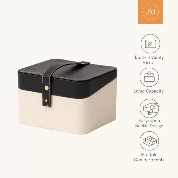 LA JOLIE MUSE Jewelry Organizer double square Box Travel Jewelry Case Jewelry Storage Box Travel Jewelry Box with Gift Box Black