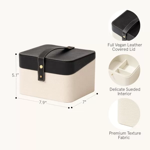 LA JOLIE MUSE Jewelry Organizer double square Box Travel Jewelry Case Jewelry Storage Box Travel Jewelry Box with Gift Box Black