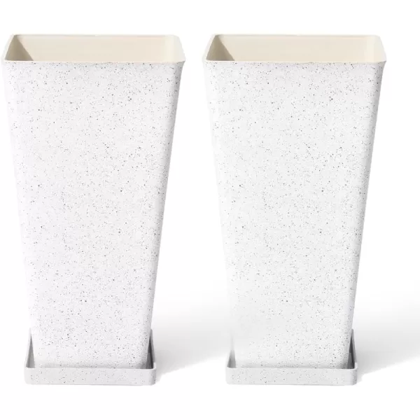 LA JOLIE MUSE 26 inch Tall Planters for Outdoor Plants,Set of 2 Tapered Planters with Trays,Iron Plastic Rectangular Tall Planters for Front Door, Patio and Deck