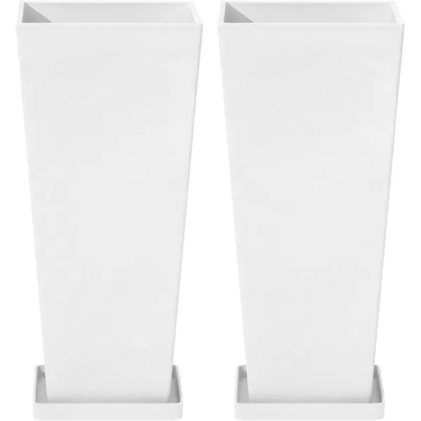 LA JOLIE MUSE 26 inch Tall Planters for Outdoor Plants,Set of 2 Tapered Planters with Trays,Iron Plastic Rectangular Tall Planters for Front Door, Patio and Deck