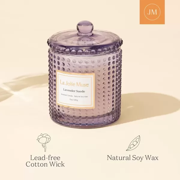 imageLA JOLIE MUSE Mandarin Matcha Candle Citrus Candles for Home Scented Luxury Glass Scented Candle Gifts 75 Hours Long Burning 10 ozLavender Suede