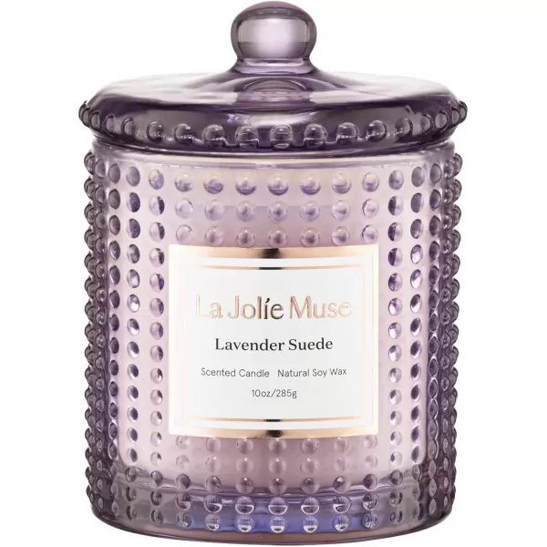 imageLA JOLIE MUSE Mandarin Matcha Candle Citrus Candles for Home Scented Luxury Glass Scented Candle Gifts 75 Hours Long Burning 10 ozLavender Suede