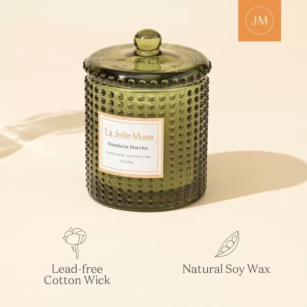imageLA JOLIE MUSE Mandarin Matcha Candle Citrus Candles for Home Scented Luxury Glass Scented Candle Gifts 75 Hours Long Burning 10 ozMandarin Matcha