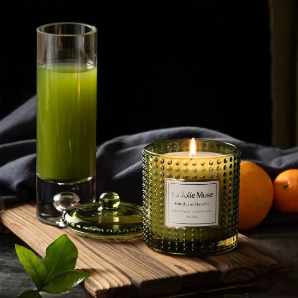 imageLA JOLIE MUSE Mandarin Matcha Candle Citrus Candles for Home Scented Luxury Glass Scented Candle Gifts 75 Hours Long Burning 10 ozMandarin Matcha