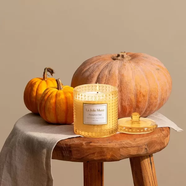 imageLA JOLIE MUSE Mandarin Matcha Candle Citrus Candles for Home Scented Luxury Glass Scented Candle Gifts 75 Hours Long Burning 10 ozPumpkin Chai