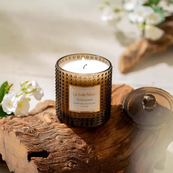 imageLA JOLIE MUSE Mandarin Matcha Candle Citrus Candles for Home Scented Luxury Glass Scented Candle Gifts 75 Hours Long Burning 10 ozWoody Jasmine