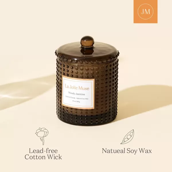 imageLA JOLIE MUSE Mandarin Matcha Candle Citrus Candles for Home Scented Luxury Glass Scented Candle Gifts 75 Hours Long Burning 10 ozWoody Jasmine