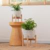 imageLA JOLIE MUSE Ceramic Plant Pot with Wood Stand  73 Inch Modern Round Decorative Flower Pot Indoor with Wood Planter Holder Beige and WhiteL Beige and White