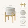 imageLA JOLIE MUSE Ceramic Plant Pot with Wood Stand  73 Inch Modern Round Decorative Flower Pot Indoor with Wood Planter Holder Beige and WhiteL Beige and White