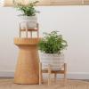 imageLA JOLIE MUSE Ceramic Plant Pot with Wood Stand  73 Inch Modern Round Decorative Flower Pot Indoor with Wood Planter Holder Beige and WhiteL Beige and White
