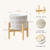 imageLA JOLIE MUSE Ceramic Plant Pot with Wood Stand  73 Inch Modern Round Decorative Flower Pot Indoor with Wood Planter Holder Beige and WhiteL Beige and White